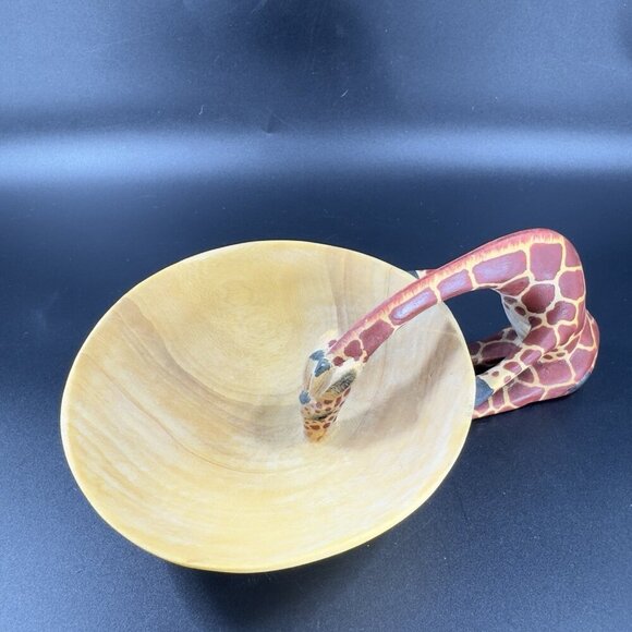 Vintage Carved Giraffe Wooden Decorative Snack Bowl Dish Decorative Trinket Dish - Picture 11 of 13